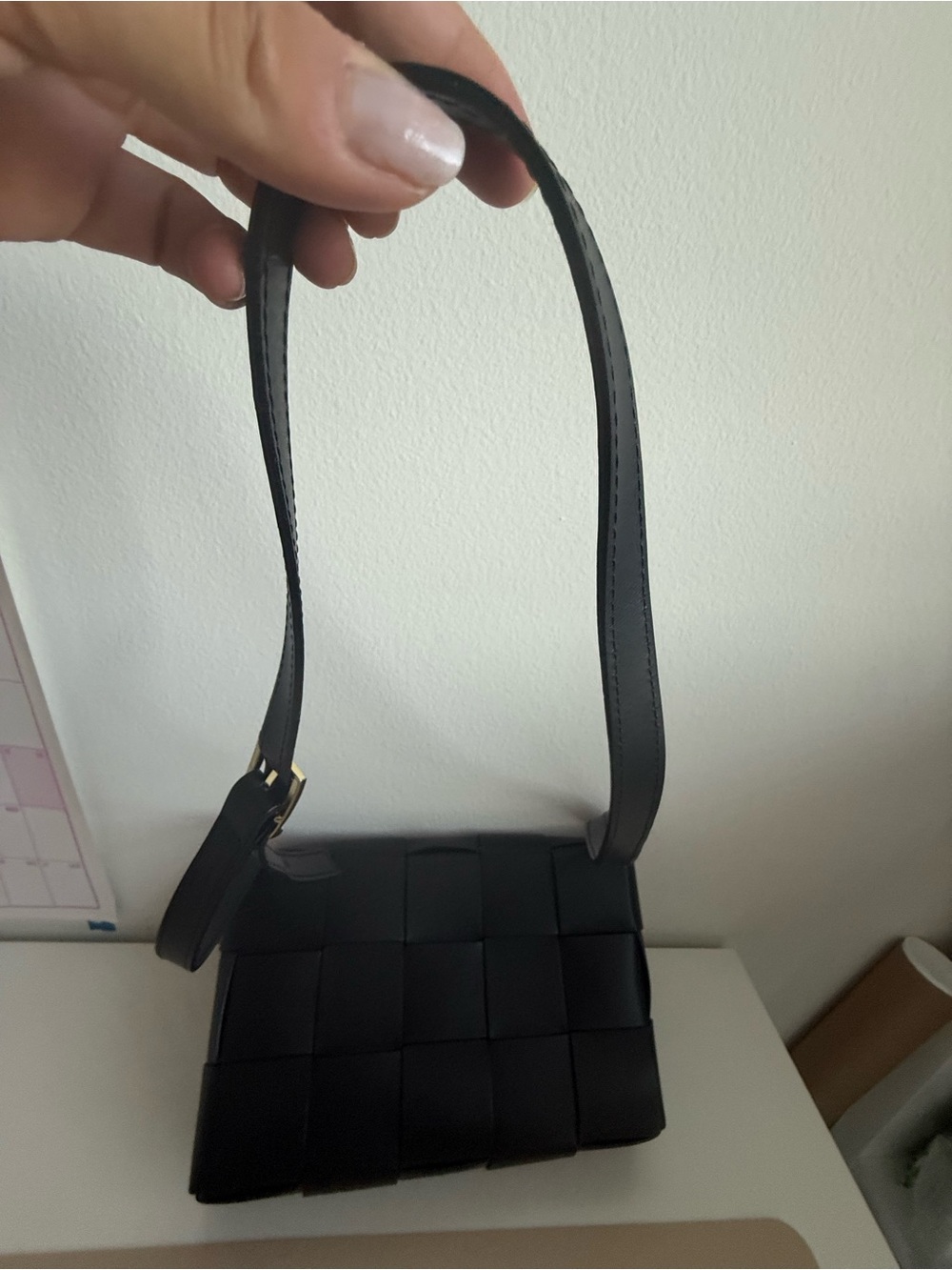 Woven Leather Crossbody Bag in Black